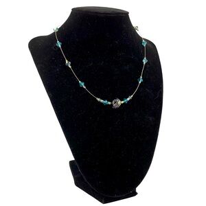 STERLING SILVER 925 WIRE & BLUE PURPLE BEAD CHOKER NECKLACE 16/18 inches